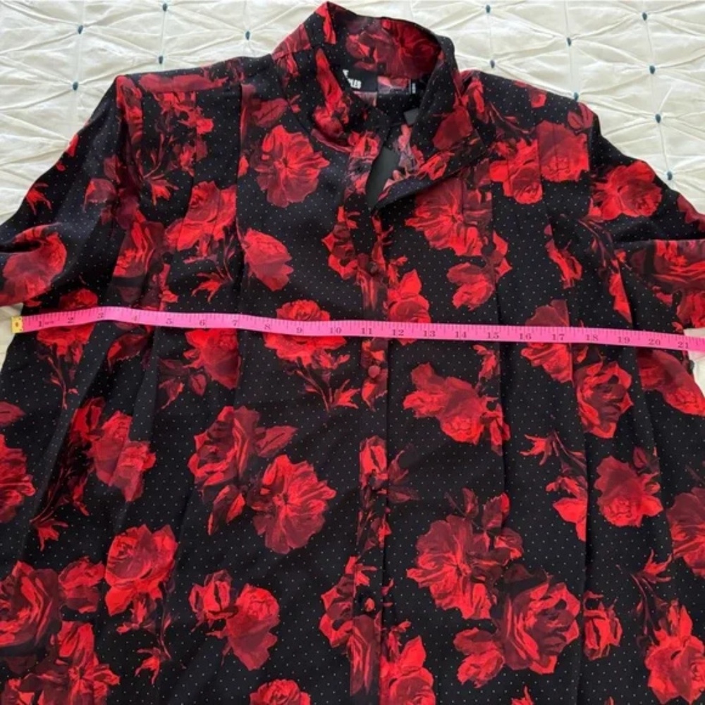 The Kooples Black w/ Red & White Floral Dot Print Silk Blouse Sz S NWT $365 - Picture 12 of 14
